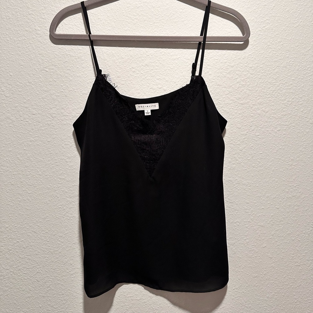 socialite black lace trim top